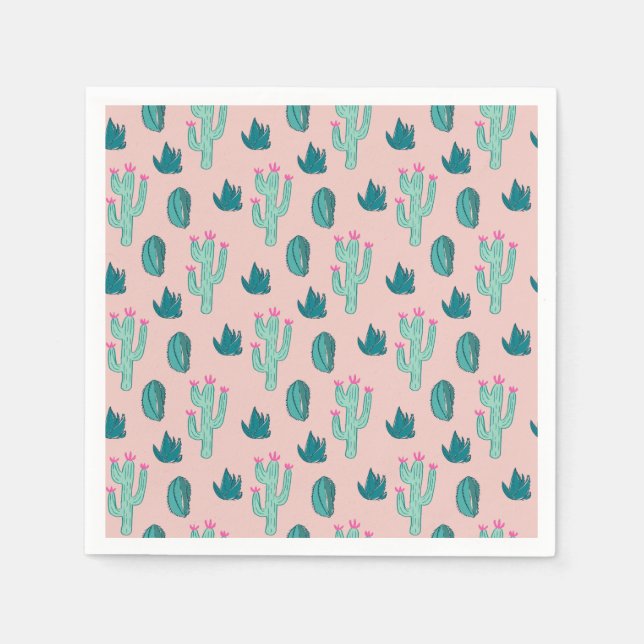 Pink und Green Niedlich Cactus Pattern Serviette (Vorderseite)