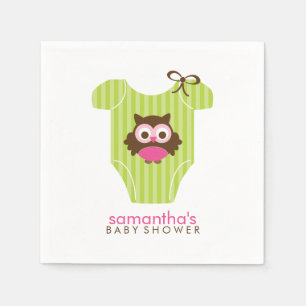 Pink und Green Owl Baby Outfit Serviette