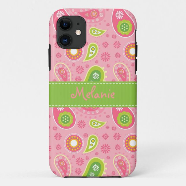 Pink und Green Paisley iPhone Monogram Custom Case-Mate iPhone Hülle (Rückseite)
