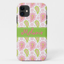 Pink und Green Paisley iPhone Monogram Custom