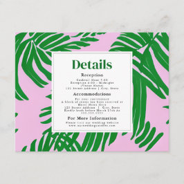 Pink und Green Palm Tree Moderne Beach Hochzeit Begleitkarte