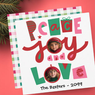 Pink und Green Peace & Liebe - Grußkarte Feiertagskarte