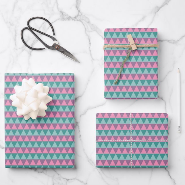Pink und Green Pine Tree Muster Geschenkpapier Set (Vorderseite)