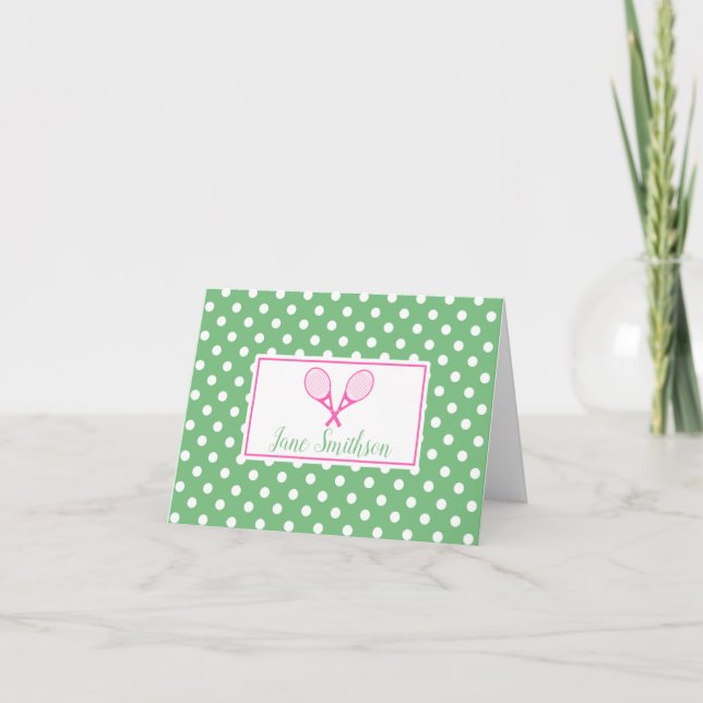Pink und Green Preppy Tennis Note Card (Vorderseite)