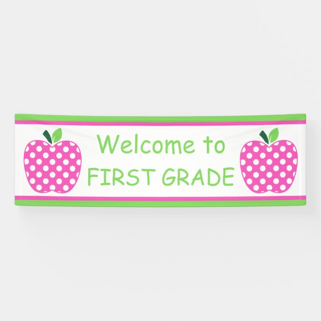 Pink und Green Teacher's Apfel Personalisiert Banner (Horizontal)