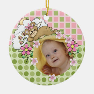 Pink und Green Teddy Bear Baby Ornament