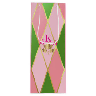 Pink und Grün individuell einstellbare Raute Geschenktüte Für Weinflaschen