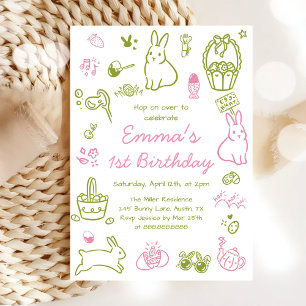 Pink und Grüne Ostern 1. Geburtstag Einladung