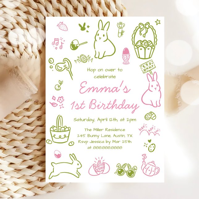 Pink und Grüne Ostern 1. Geburtstag Einladung (Von Creator hochgeladen)
