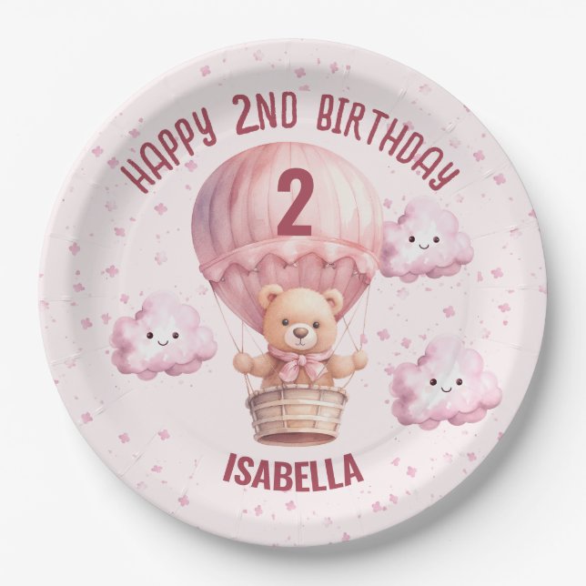 Pink und Hübsch Teddy Bear Baby Girl Pappteller (Vorderseite)