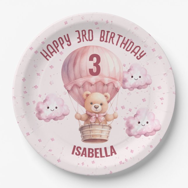 Pink und Hübsch Teddy Bear Baby Girl Pappteller (Vorderseite)