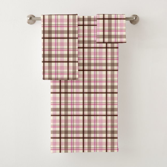 Pink und Kaffee Kariert Tartan Badhandtuch Set (Insitu)
