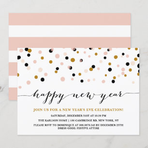 Pink und Kupfer Confetti Dots Silvester Party Einladung