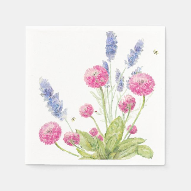 Pink und Lavendel Blume Cocktail Napkins Serviette (Vorderseite)