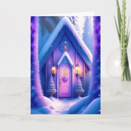 Pink und Lavendel Hütte Weihnachtskarte Feiertagskarte