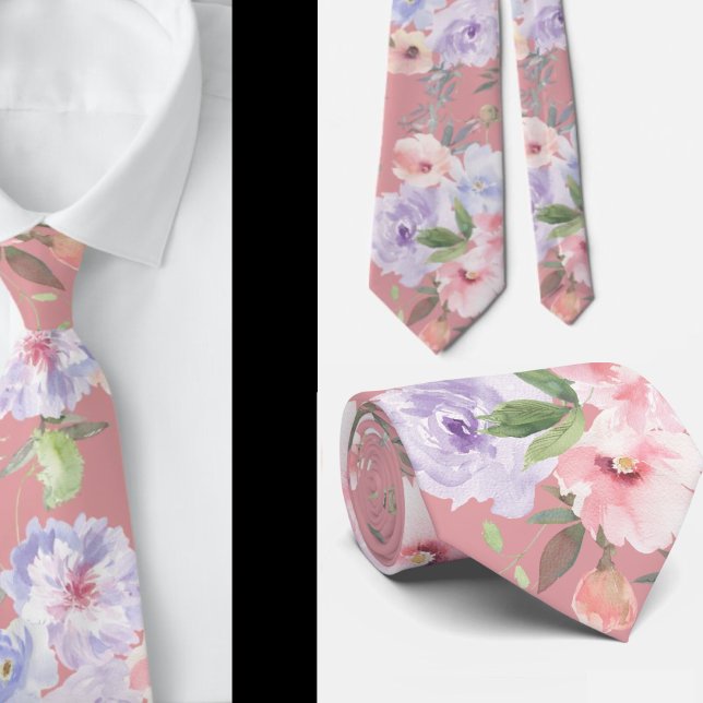 Pink und Lavendel Lila Rose Floral Neck Tie Krawatte (Von Creator hochgeladen)