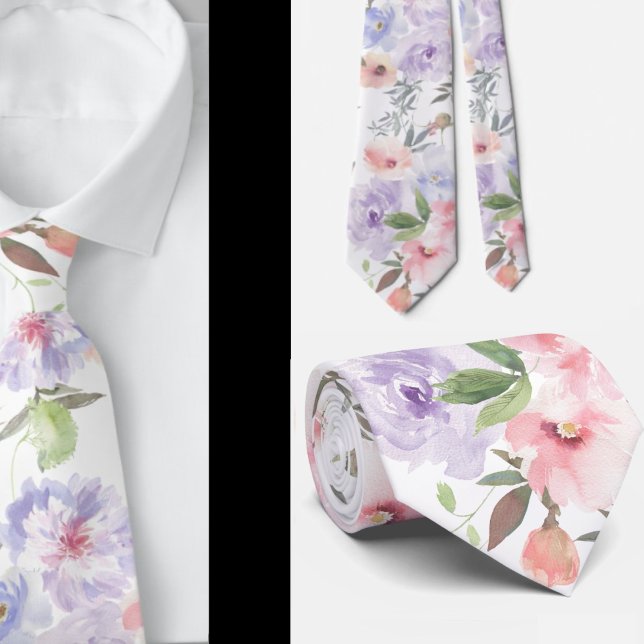 Pink und Lavendel Lila Rose Floral Neck Tie Krawatte (Von Creator hochgeladen)