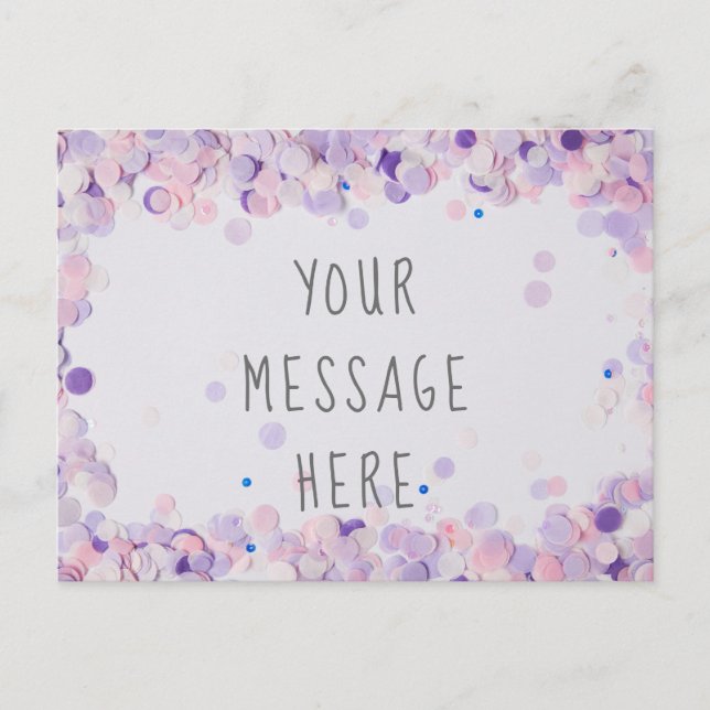 Pink und Lavender Party Confetti Blank Meldung Einladungspostkarte (Vorderseite)