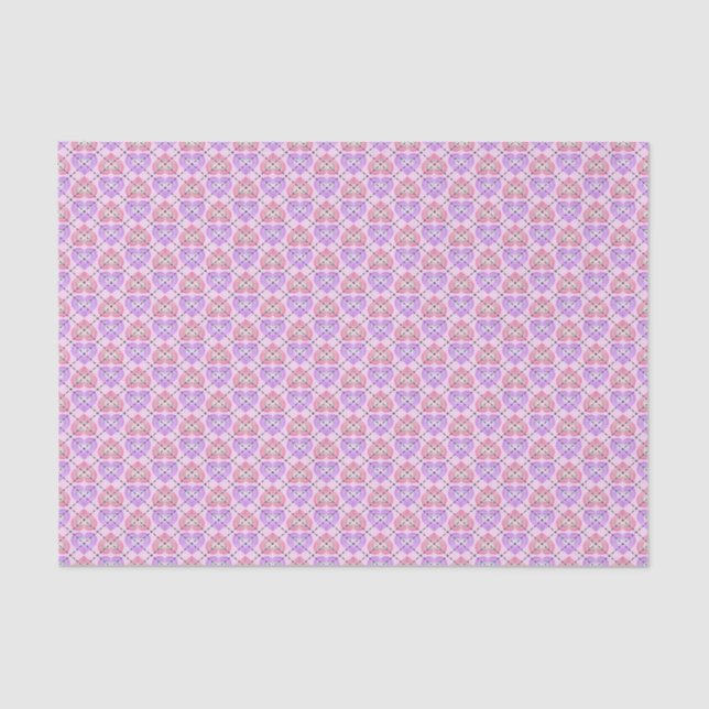 Pink und Lavender Raute Herz Muster Seidenpapier (Vorderseite)