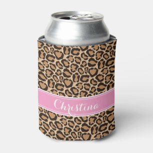 Pink und Leopard Print Custom Monogram Dosenkühler