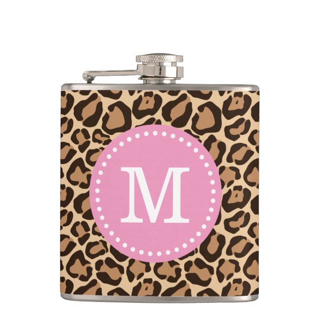 Pink und Leopard Print Custom Monogram Flachmann (Vorderseite)