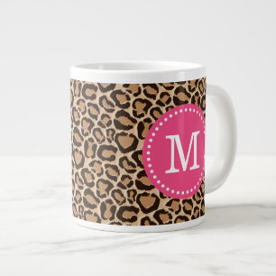 Pink und Leopard Print Custom Monogram Jumbo-Tasse