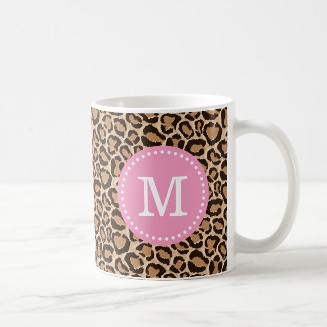Pink und Leopard Print Custom Monogram Kaffeetasse (Rechts)