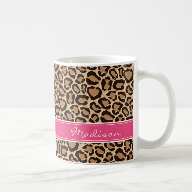 Pink und Leopard Print Custom Monogram Kaffeetasse (Rechts)