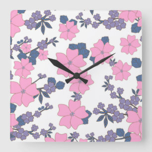 PINK UND LILA BLUME QUADRATISCHE WANDUHR