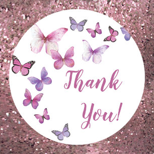 Pink und Lila Butterfly Baby Dusche Danke Runder Aufkleber