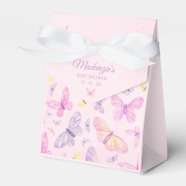 Pink und Lila Butterfly Custom Baby Dusche Geschenkschachtel (Vorderseite)