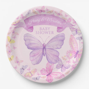 Pink und Lila Butterfly Custom Baby Dusche Pappteller