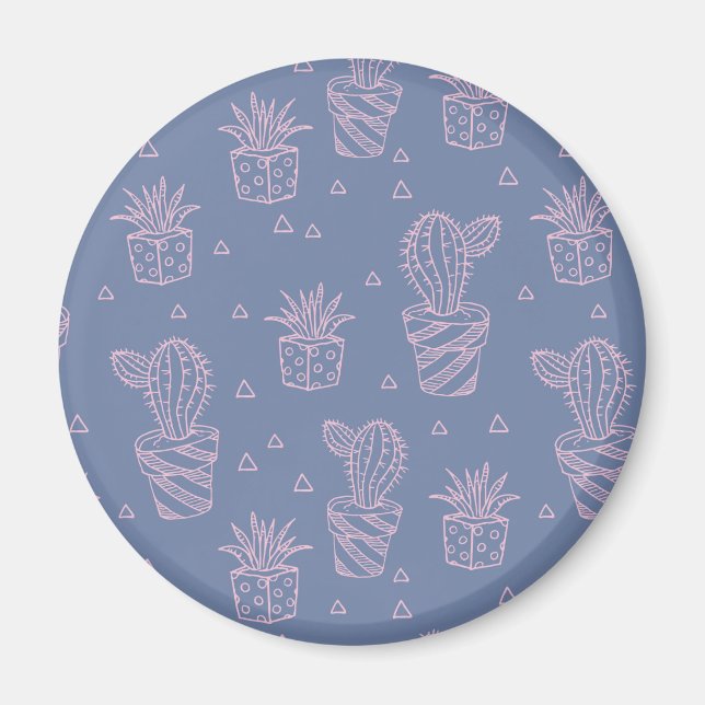 Pink und Lila Cartoon Cactus Pattern Magnet (Vorne)