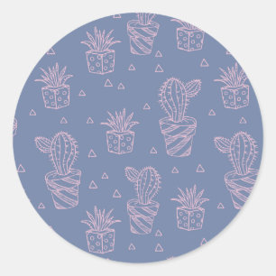 Pink und Lila Cartoon Cactus Pattern Runder Aufkleber