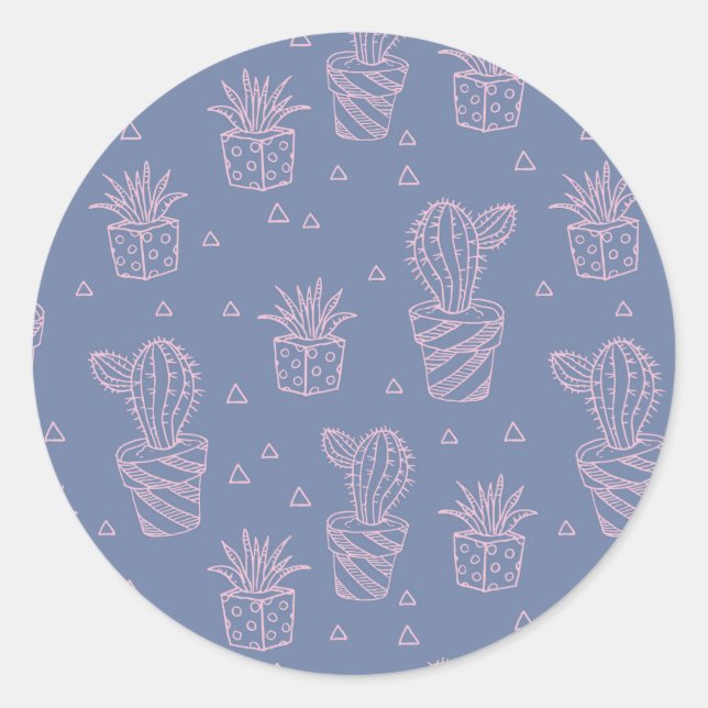 Pink und Lila Cartoon Cactus Pattern Runder Aufkleber (Vorderseite)