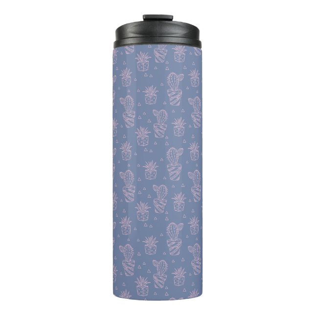 Pink und Lila Cartoon Cactus Pattern Thermosbecher (Vorderseite)