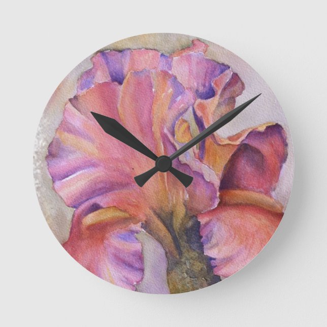 PINK UND LILA EXOTISCHE ORCHID-WANDEL RUNDE WANDUHR (Vorderseite)