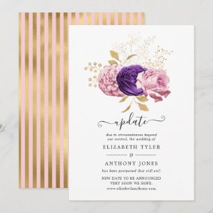 Pink und Lila florale Hochzeitsupdate verschoben Einladung