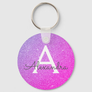 Pink und lila Glitter & Sparkle Monogram Geschenk Schlüsselanhänger