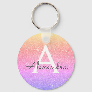 Pink und Lila Glitzer und Sparkle Monogramm Gefäll Schlüsselanhänger