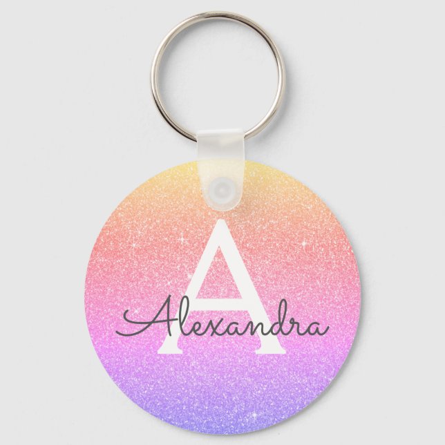 Pink und Lila Glitzer und Sparkle Monogramm Gefäll Schlüsselanhänger (Vorderseite)