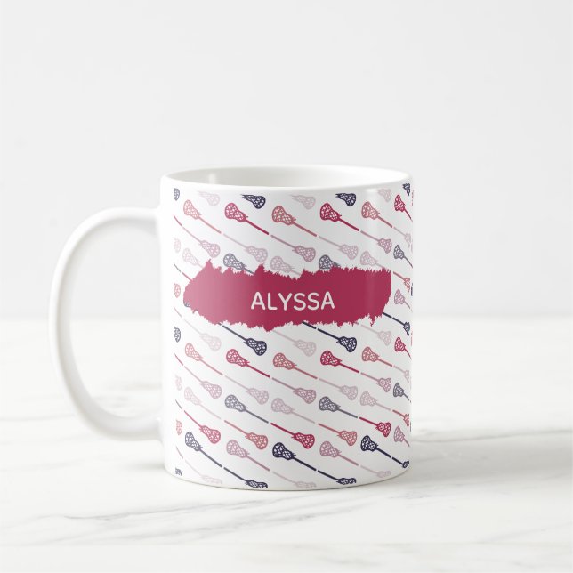Pink und Lila Lacrosse Sticks Muster Kaffeetasse (Links)