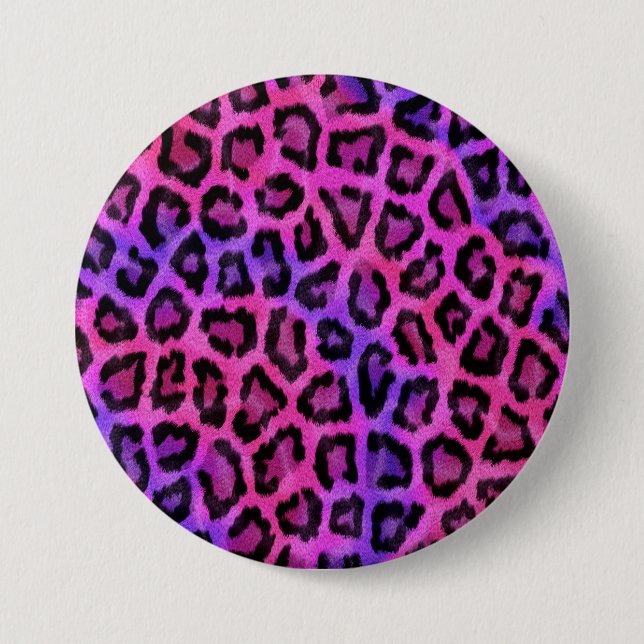 Pink und Lila Leopard-Pelzmuster Button (Vorderseite)