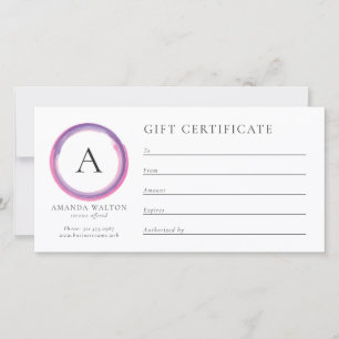 Pink und Lila Monogramm Geschäft Geschenkgutschein
