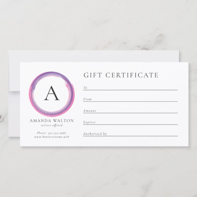 Pink und Lila Monogramm Geschäft Geschenkgutschein (Vorderseite)