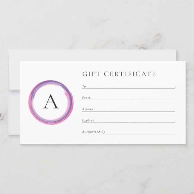 Pink und Lila Monogramm Geschäft Geschenkgutschein (Vorderseite)