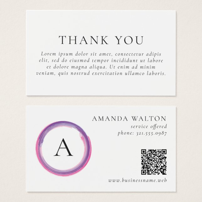 Pink und Lila Monogramm QR-Code-Package Insert (Vorne & Hinten)