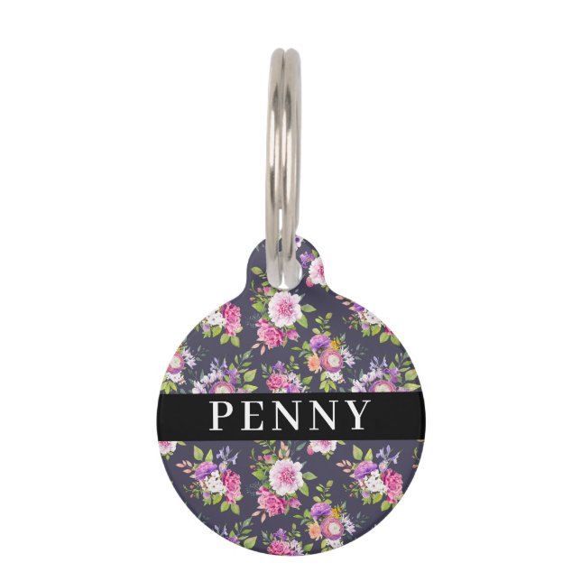 Pink und Lila Peonies BlumenBouquet Haustiermarke (Vorderseite)