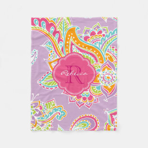 Pink und Lilac Boho Paisley Mit Monogramm Fleecedecke