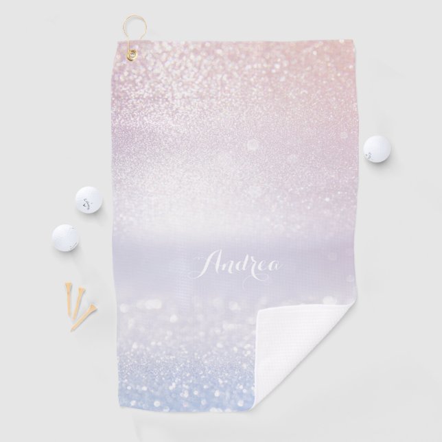 Pink und Lilac Glitzer Bokeh Modernes Personalisie Golfhandtuch (Insitu)